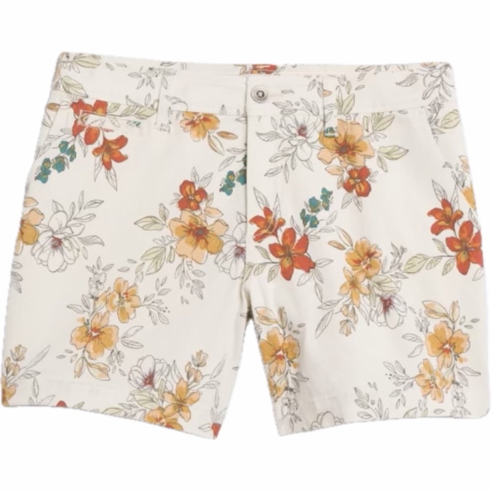 Market & Spruce Floral Chino Shorts White Stretch Spring Casual Size 8